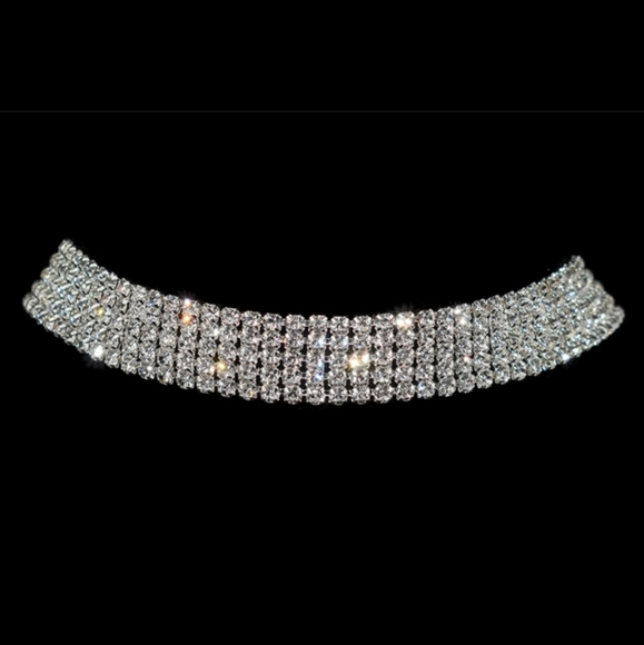 Sparkling Silver Color Crystal Collar Chain Choker - Picture 3 of 5